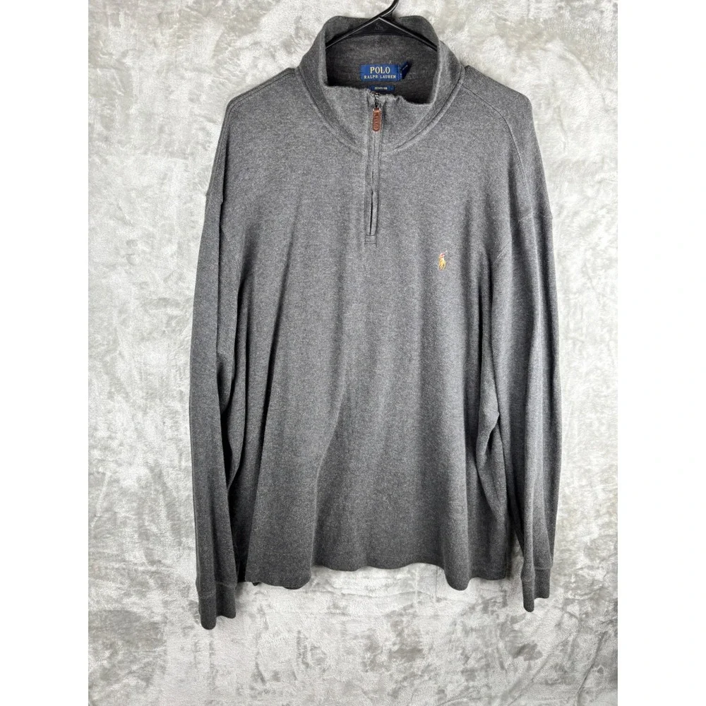 Polo Ralph Lauren Men's Gray Estate Rib Quarter Zip‎ Preppy Heritage Sweater XXL